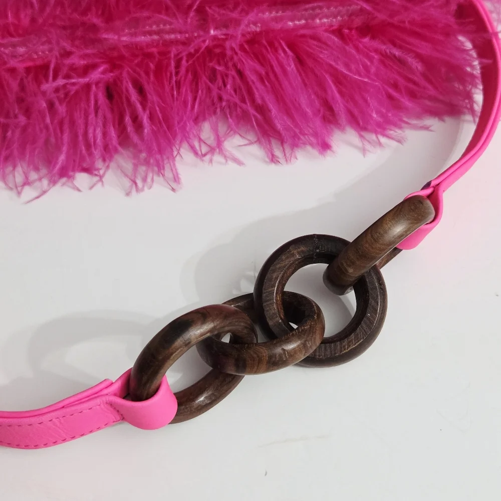 BROTHER VELLIES LIJADU OSTRICH FEATHER SHOULDER BAG IN HOT PINK